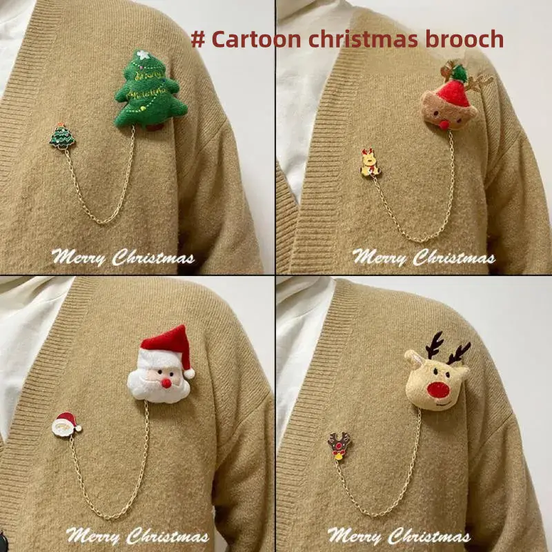 Christmas Brooch Accessories Elk Santa Snowman Cartoon Pin Christmas Tree Cute Badge Clothing Ornament Holiday Gift
