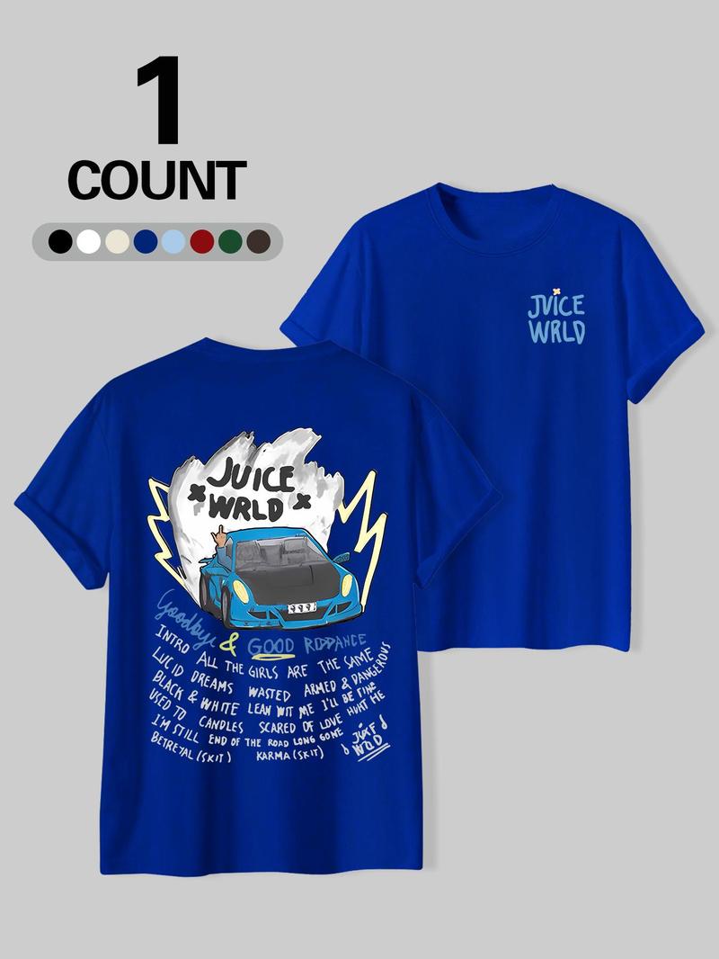 Product Introduction of Men's Regular Fit Cartoon Car Letter Print Round Neck Tee, Casual Short Sleeve Crew Neck T-shirt for Summer, Fashion Men's Top for Daily Wear 3