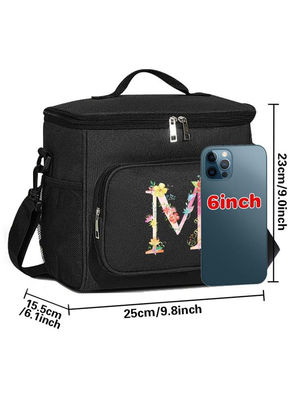 Letter Pattern Lunch Bag, Large Capacity Leakproof Insulated Lunch Bag, Portable Lunch Box Bag for Students and Office Workers, Travel and Picnic 1