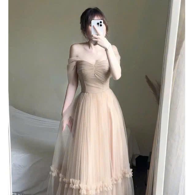 Váy Nữ Dress Công Chúa Thiết Kế Trễ Vai Dự Tiệc Phối Tơ Lưới Maxi Bồng Bềnh Nàng Thơ ChickyStore - Women 1