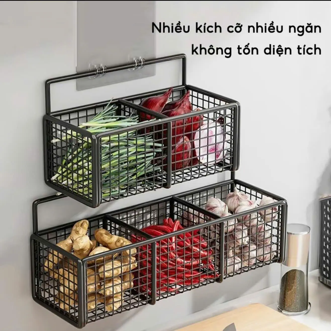 Kệ 3 Ngăn Đựng Hành Tỏi, Dán Tường Nhà Bếp, Mỗi Kệ Kèm 2 Miếng Dán Đôi