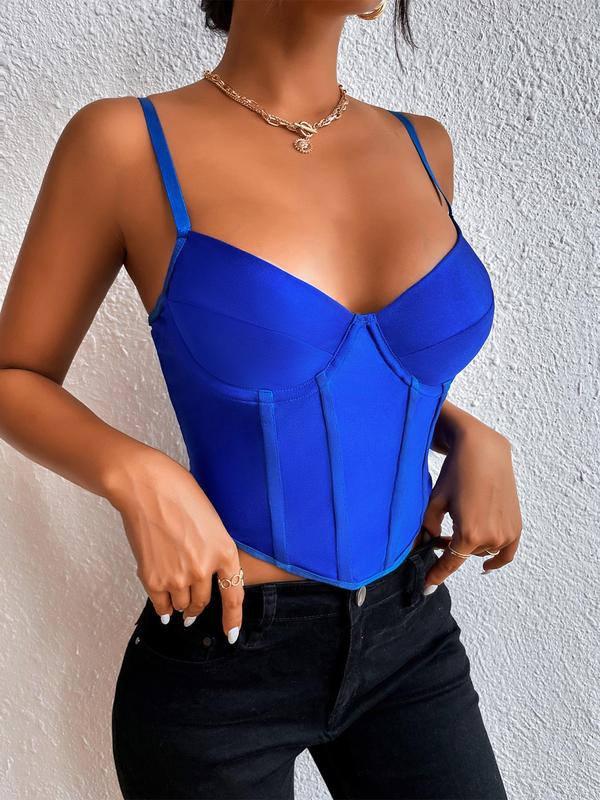 Women's Corset Spaghetti Strap Crop Cami Top, Bustier Asymmetrical Hem Top, Y2K Fashion Sleeveless Top, Summer Clothes Women, Women's Clothing for Summer 1