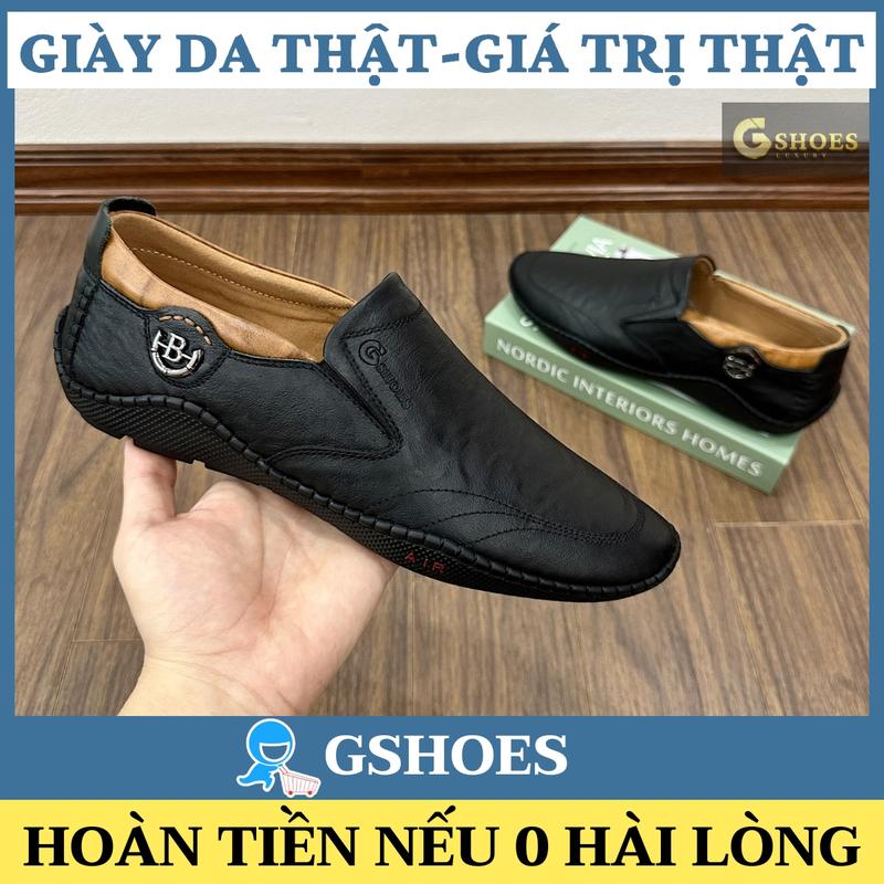 Giày lười nam chất liệu da thật mềm mại đế cao su siêu êm chân GS0105 (tặng lót giày)