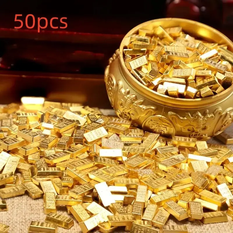 Mini Alloy Gold Bar, 50pcs Lucky Fortune Gold Bar, Home and Office Fengshui Ornament, Home Decor Supplies 0