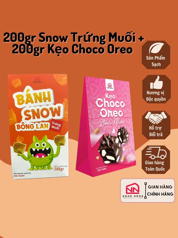 (A73) [COMBO 400GR] 200gr Bánh Snow BLan Trứng Muối (16-18 bánh)+ 200gr kẹo Choco Oreo Hạnh Nhân (12-14 cái), Đồ Ăn Vặt SNACK Food Thức Ăn Bánh Quy