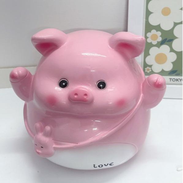  Heo đất lợn đất tiết kiệm mẫu HEO ĐEO TÚI THỎ size TO C22xD18xR21 | cute quà tặng trang trí nhà cửa ống đựng tiền TIỆM HEO SODA 