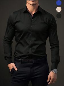 Camisa de manga larga para hombre, sólida y con botones, cómoda y formal para la oficina, ropa de moda para hombres para todas las estaciones, ropa de hombre