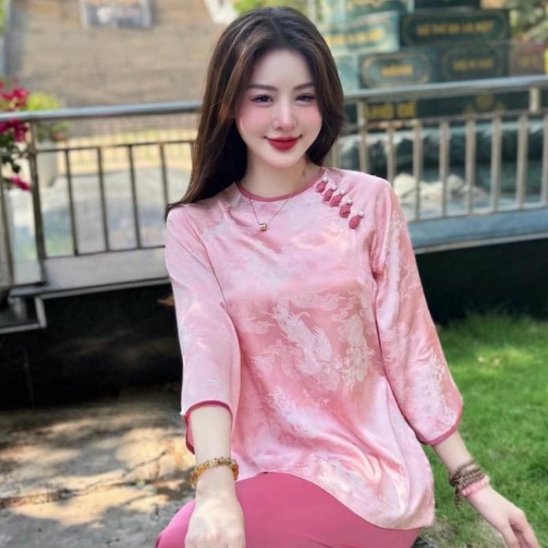 [Diệu Mai] Tằm CÚC KẾT Voi Dress - Set đầm nữ thanh lịch đi lễ chùa trang nghiêm - Áo và quần - 6 màu Top Sen 6