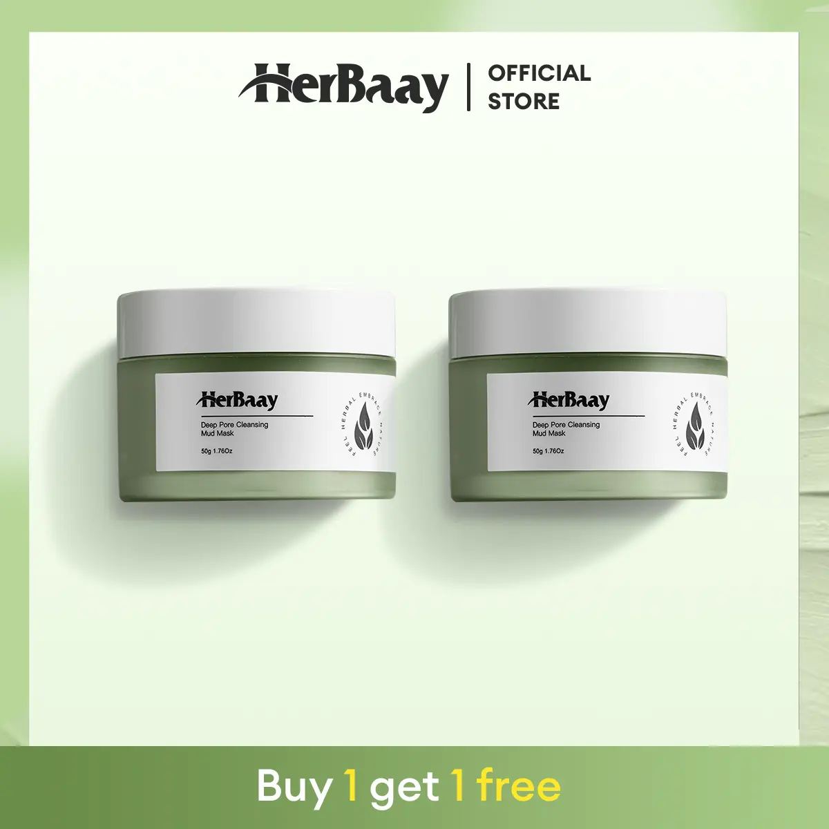 【BUY ONE GET ONE】HerBaay Clay Mask 50g 2PCS Deep Pores Cleansing Mud Mask Membersihkan Komedo Masker Wajah Mengecilkan Pori Di Wajah