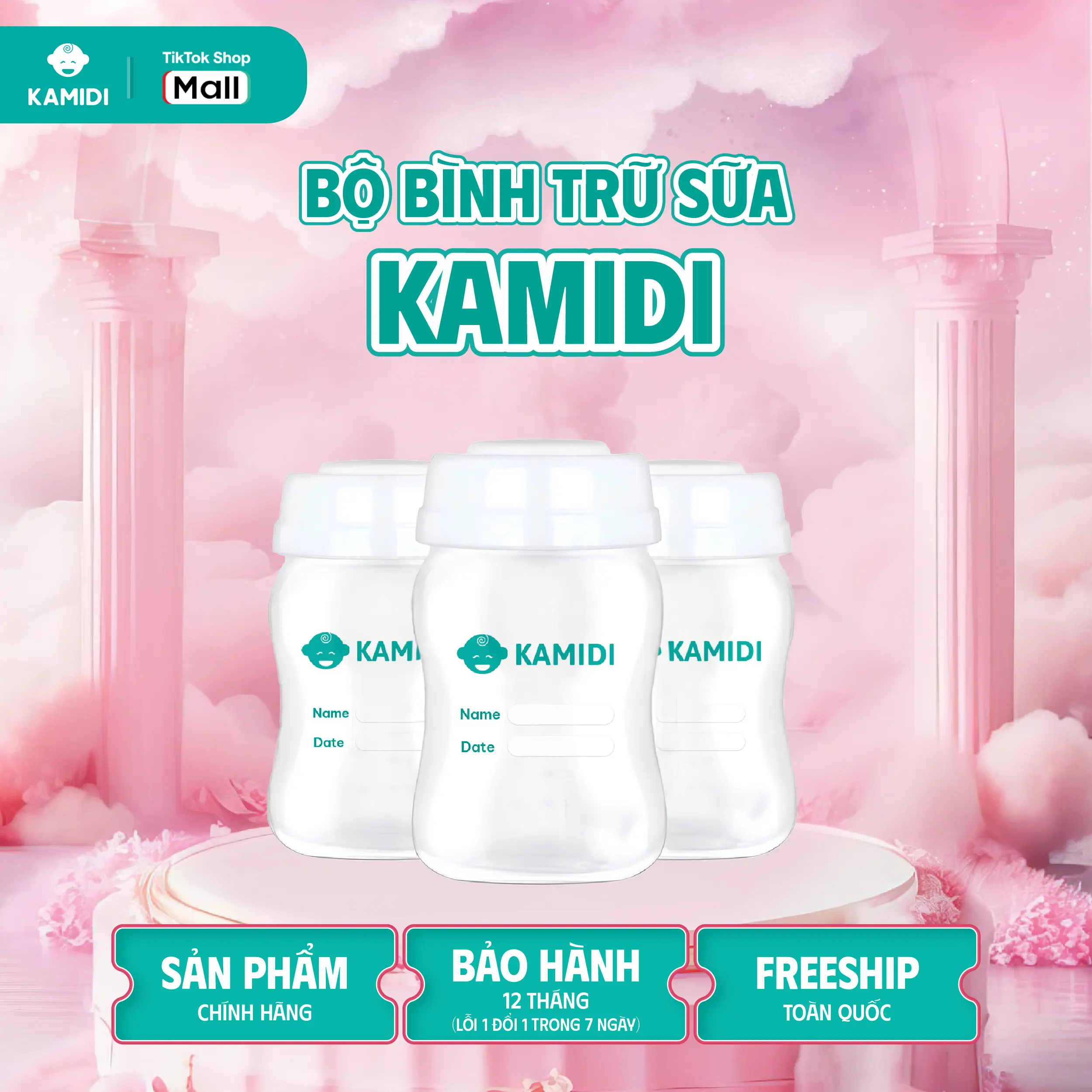 [Đa Kho HN - HCM] Combo 3 Bình Trữ Sữa Kamidi Cổ Rộng Dung Tích 150ml Chất Liệu Nhựa PP Cao Cấp