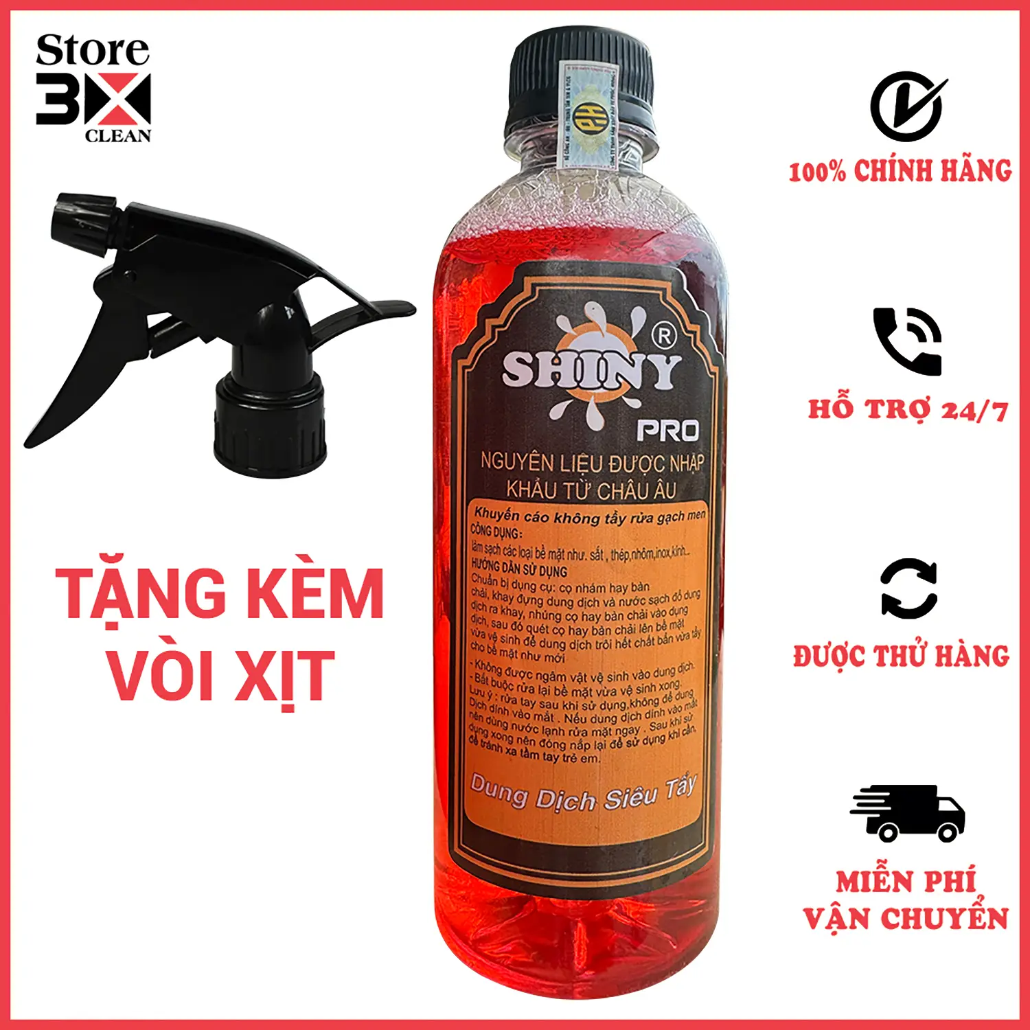 Nước Rửa Xe Tẩy Lốc Máy Shiny Màu Đỏ 500ml