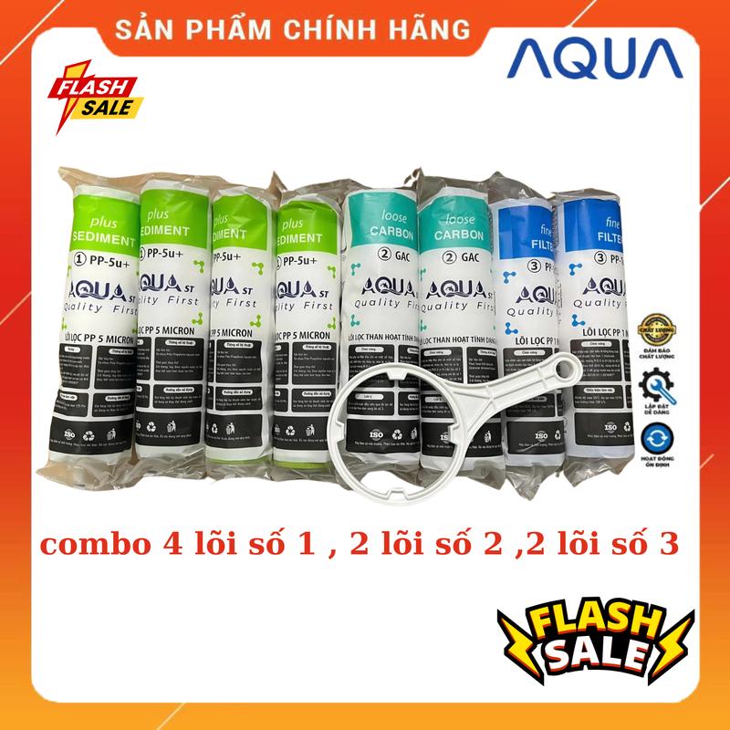Combo 8 Lõi Lọc Nước AQUA Số 1 = 4 , số 2 = 2 , số 3 = 2 tặng tay vặn thay được cho tất cả máy lọc nước RO   bộ lọc máy lọc nước