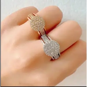 Cincin Wanita Titanium Permata Bulat Gold Silver Full Permata Perhiasan Wanita Tahan Lama