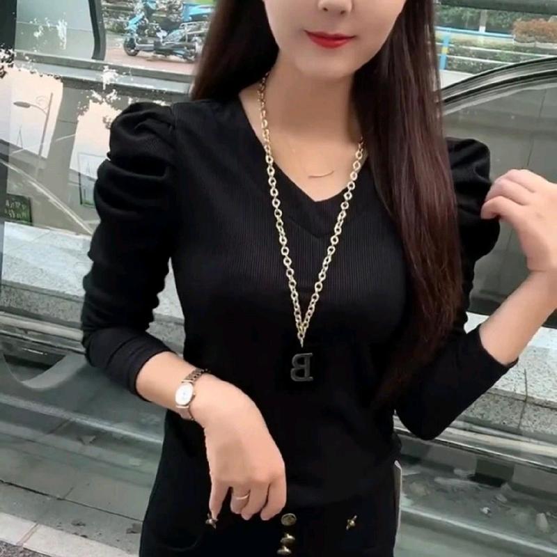   A-04  ÁO CỔ TIM TAY BỒNG DÀI TAY,THIẾT KẾ TAY BỒNG ĐIỆU ĐÀ SANG TRỌNG NỮ TÍNH,CỔ TIM THON GỌN,CHẤT LIỆU THUN TĂM LẠNH Top Women 