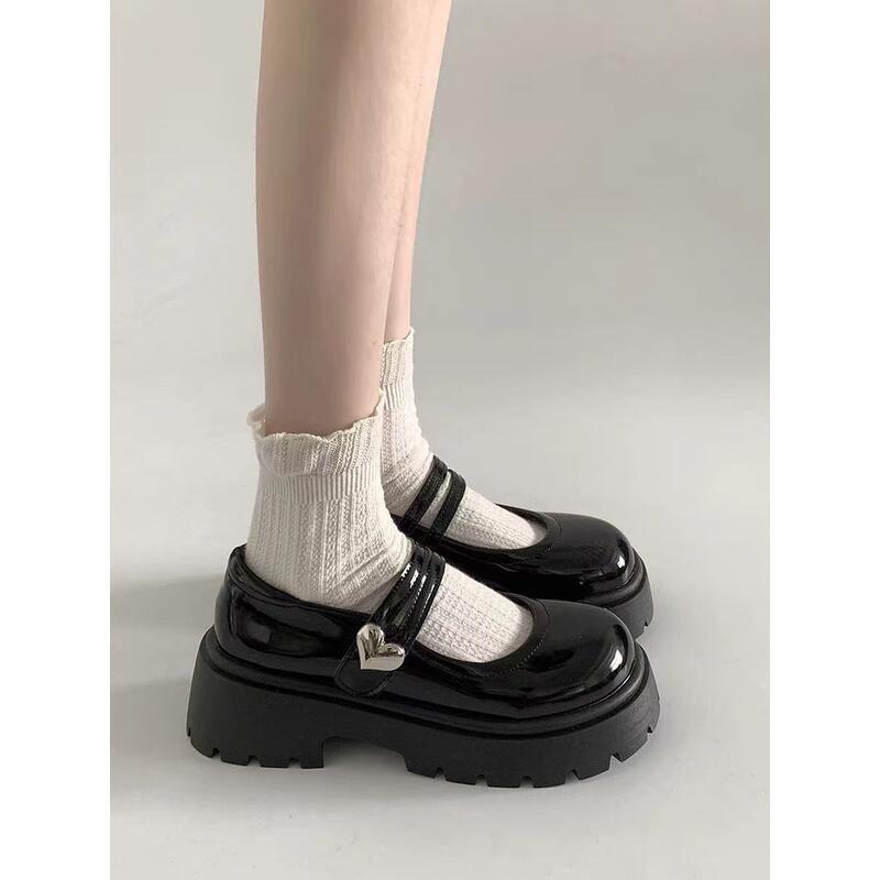 Product Introduction of Black Thick soled Small Leather 2024 Spring and Autumn New Le Fu with One Word Belt Mary Jane British Style Single Shoes for Women Footwear Girl 5