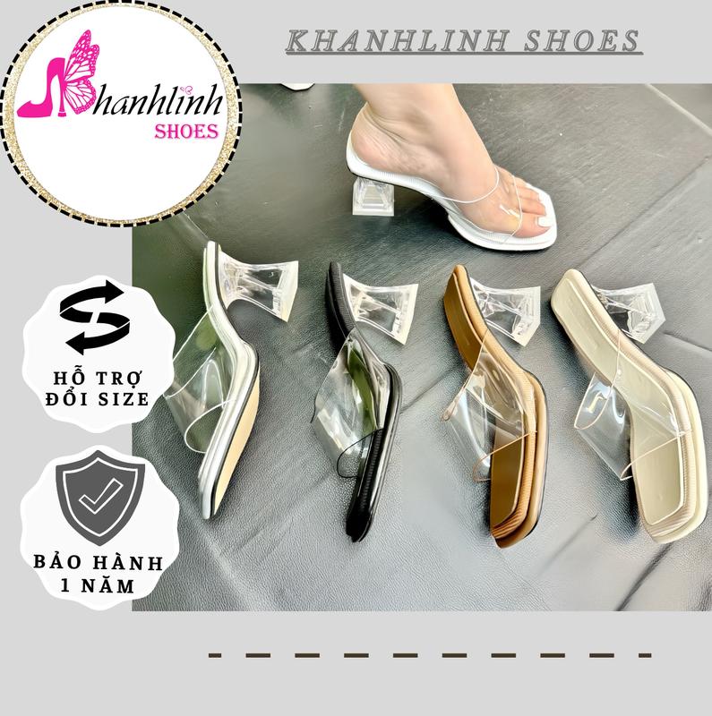 ( CHÂN MẬP-TO NGANG TĂNG SIZE)  GIÀY NỮ CAO GÓT KHANHLINH SHOES - GUỐC NỮ ĐẾ TRỤ GÓT LY 7 PHÂN - DÉP QUAI TRONG BẢN NGANG MICA MỀM 7CM