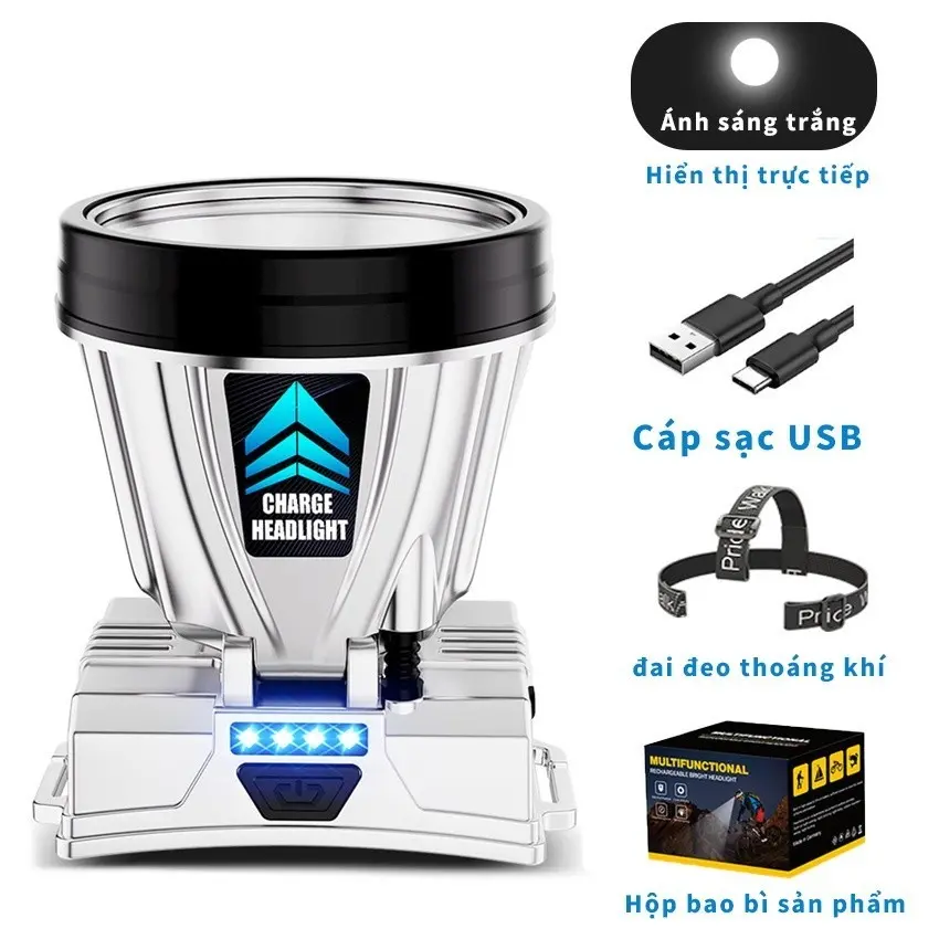 Đèn Led Đội Đầu Siêu Sáng Chống Thấm Nước Công Suất Cao Có Thể Sạc Lại Tiện Dụng, Đèn Đội Đầu T998 1 Pin