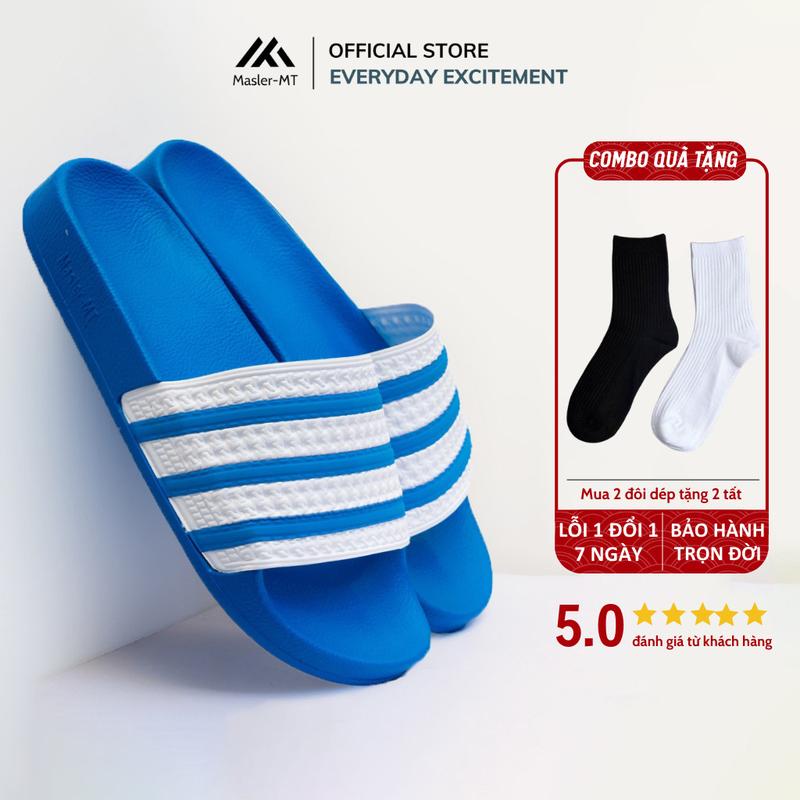  Dép Nam Nữ Quai Ngang M Masler-MT Kiểu Dáng 3 Sọc Xanh Trắng Chất Liệu Quai PVC Bền Bỉ Chống Nước XDT 