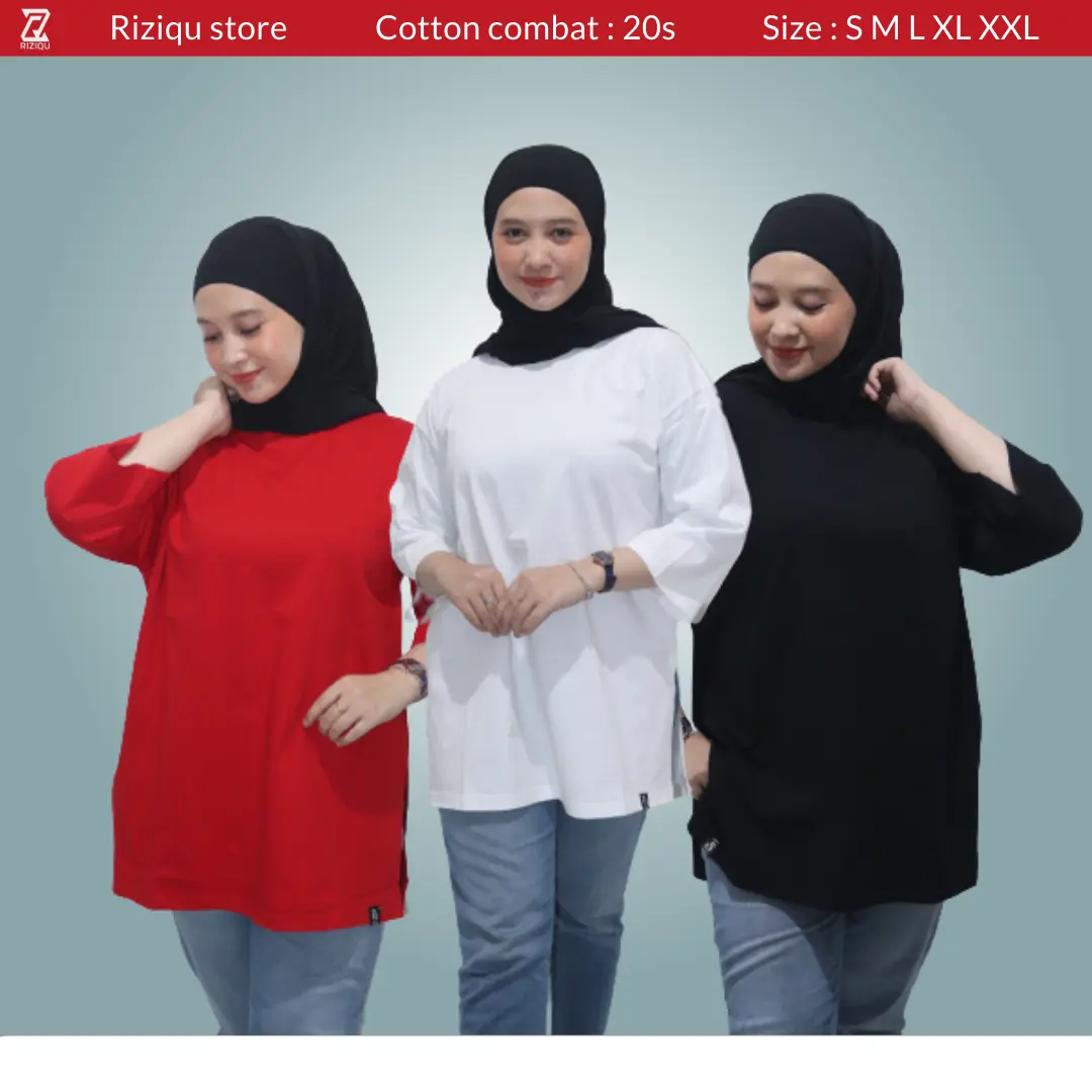 Atasan oversize kaos polos lengan Katun combed special kemerdekaan Lembut Nyaman Belah Samping  Tebal kaos seperempat Panjang Basic Baju Polos