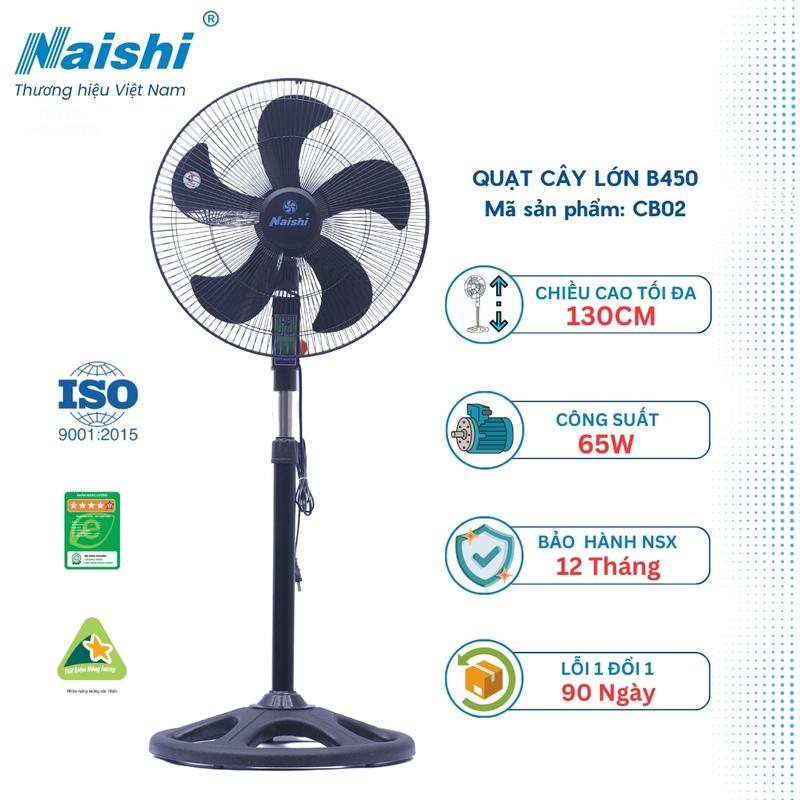[CB02] Quạt Cây Đứng Lớn NAISHI B450 Thân Kim Loại - Chiều Cao 1M3 - Công Suất 65W - Quạt Cây Cỡ Lớn Động Cơ B5 18inch Điện Áp 220V - Bảo Hành 12 Tháng