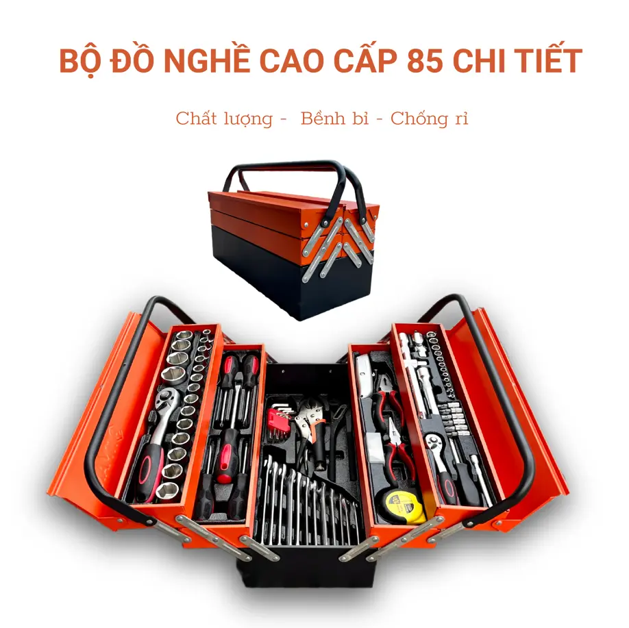 Thùng đồ nghề sửa chữa di động 85 Chi Tiết Nhập Khẩu, bộ dụng cụ sửa chữa xe máy chuyên dụng, hàng chuẩn loại xịn
