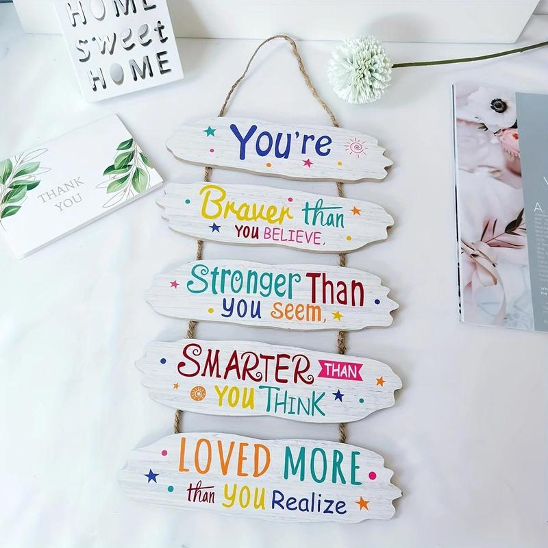 Wooden Hanging Sign, 1 Count Colorful Letter Pattern Hanging Sign, Encouragement Hanging Decoration, Home Decor for Living Room Bedroom, Hangable 3