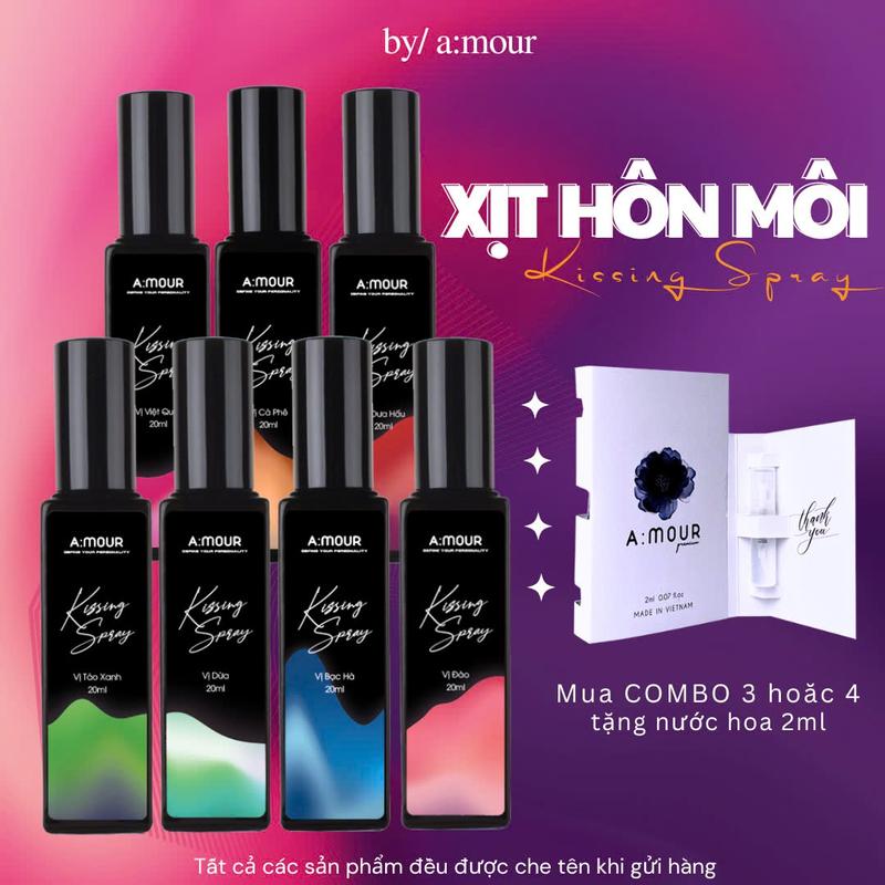 Combo Xịt Thơm Miệng Kissing Spray Amour Vị Đào, Vị Việt Quất, Vị Bạc Hà, Thơm Mát 20ml - Dạng Xịt Miệng