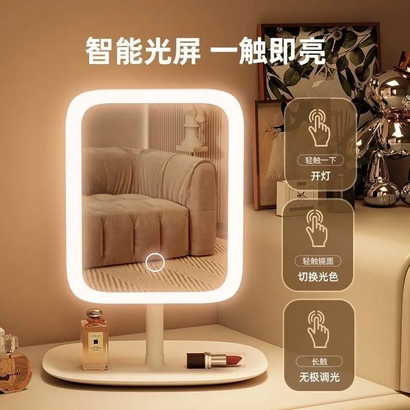Rechargeable LED Makeup Mirror with Light Dormitory Dressing Mirror Female Portable Portable Fill Light Beauty Small Mirror Household