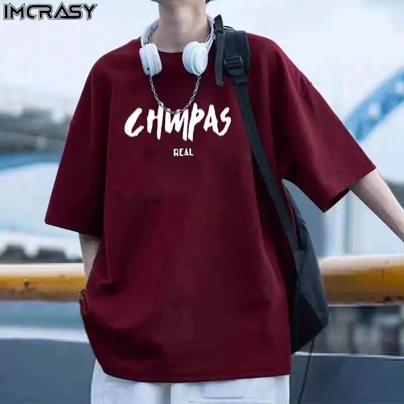 Áo Thun Ngắn Tay Màu Đỏ Rượu Vang Dành Cho Nam Và Nữ, Hàng Mới Về Mùa Hè, Làm Bằng Cotton Nguyên Chất, Phong Cách Hợp Xu hướng Thích Hợp Cho Giới Trẻ, Trang Phục Thường Ngày Dáng Rộng Vừa Vặn, Imcrasy
