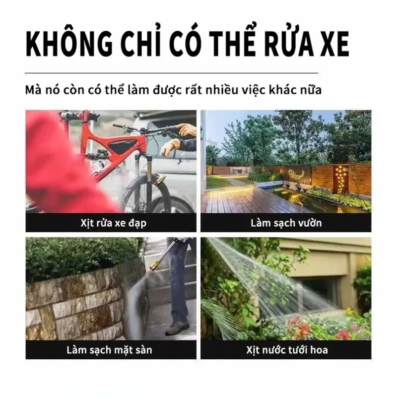 Máy rửa xe cầm tay bằng pin, 2 pin 10 Cell, máy rửa xe dùng cho gia đình có chế độ phun sương tạo bọt tuyết, xịt rửa sân vườn 5