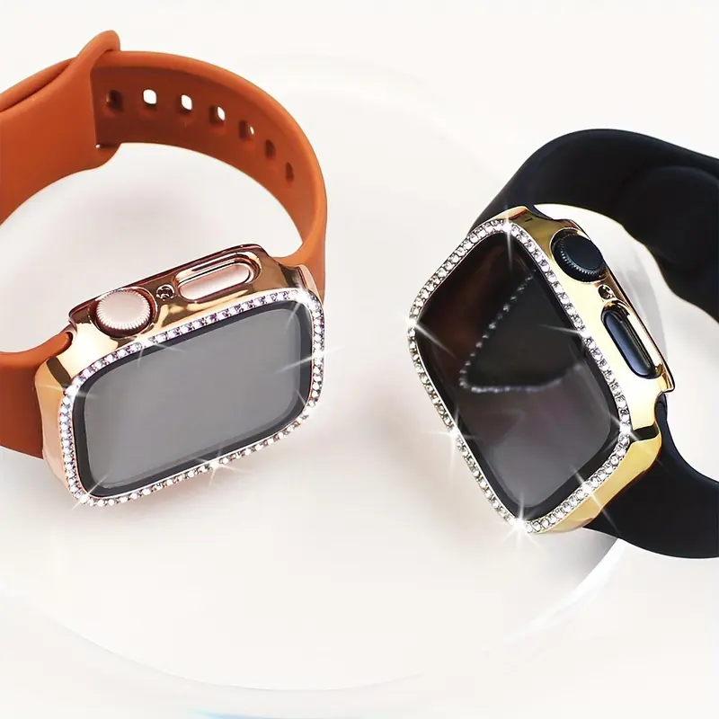 Streamlined Charms 2 - Piece Set Of Women's Shiny Diamond PC Watch Shells With HD Hardened Glass Screen Protectors. Compatible With Apple Watch 40 - 46mm Sizes And Series 10/9/SE/8/7/6/5/4, Offering Shockproof And Anti - Fall All - Round Protection 5