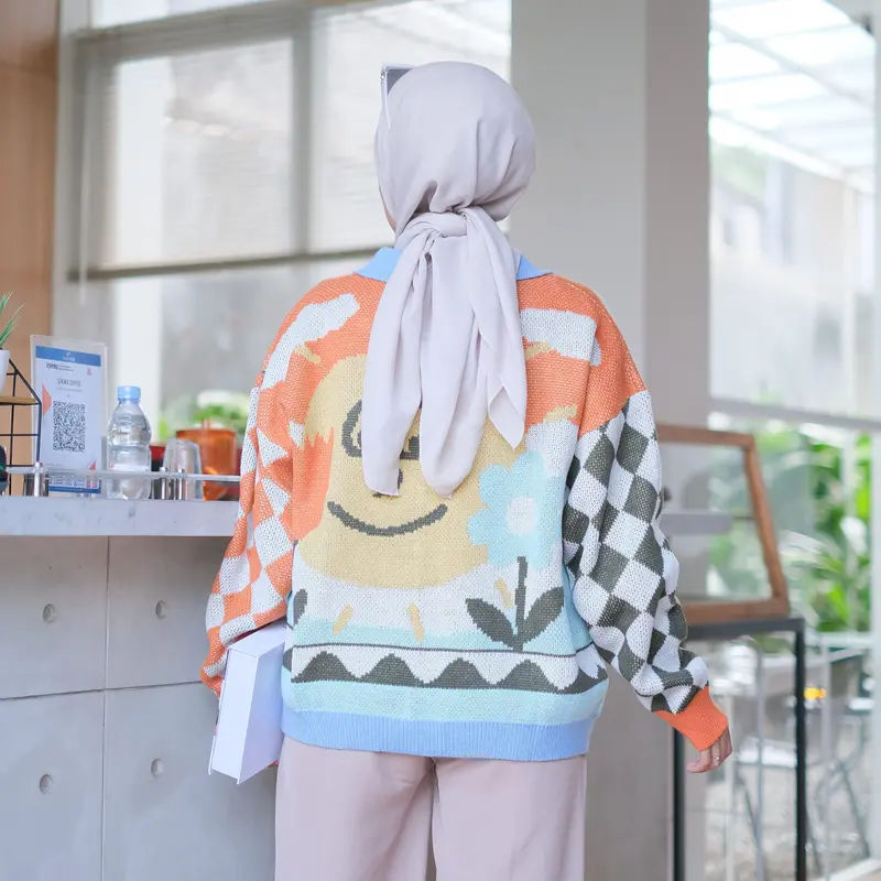 Memoji Cardy Full Colour Knitwear Korean Style Baju Motif 1