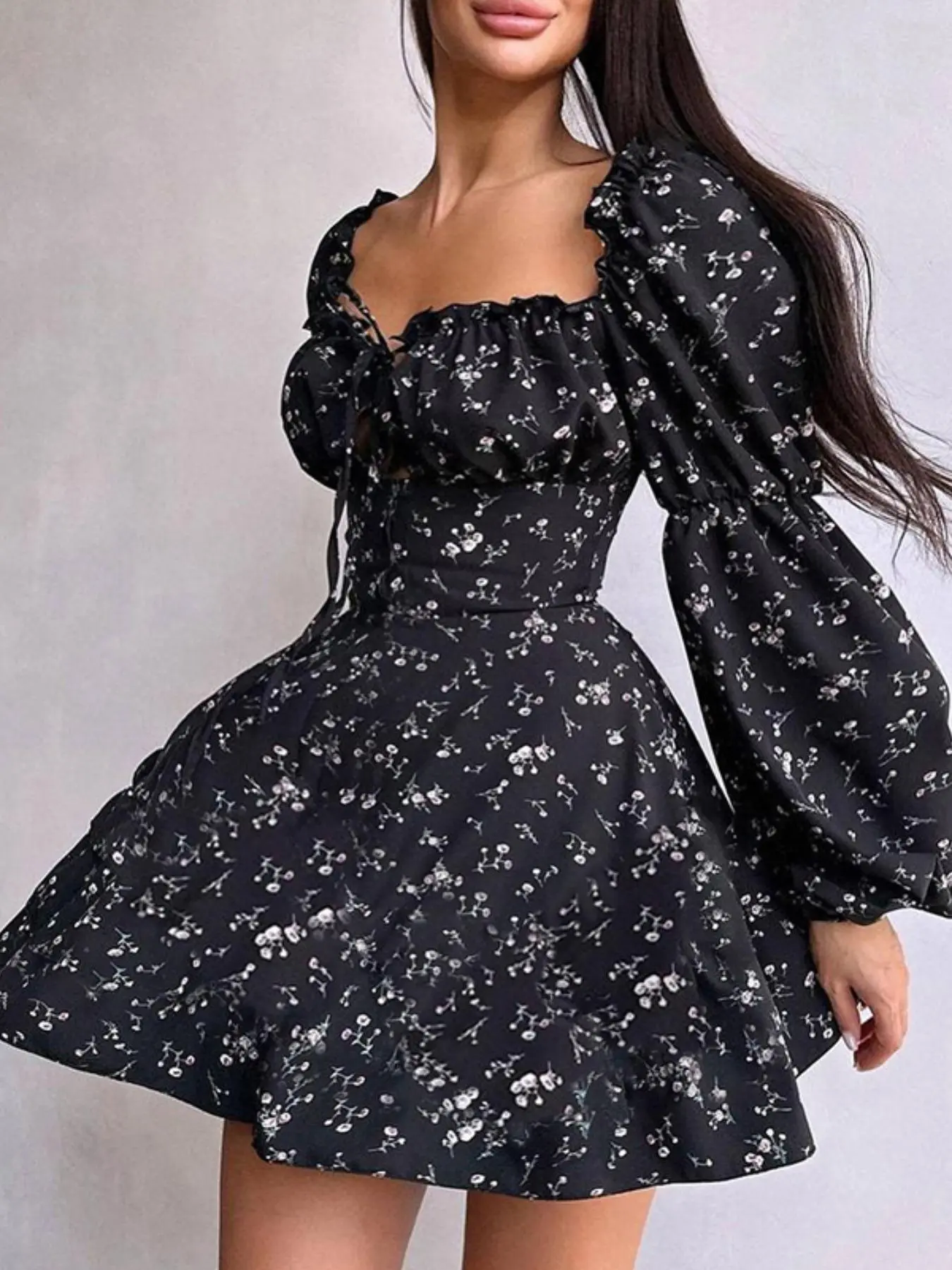 Women's Ditsy Floral Print Dress, Fashion Casual A Line Dress for Daily Outdoor Wear, Women Dress for Spring Fall