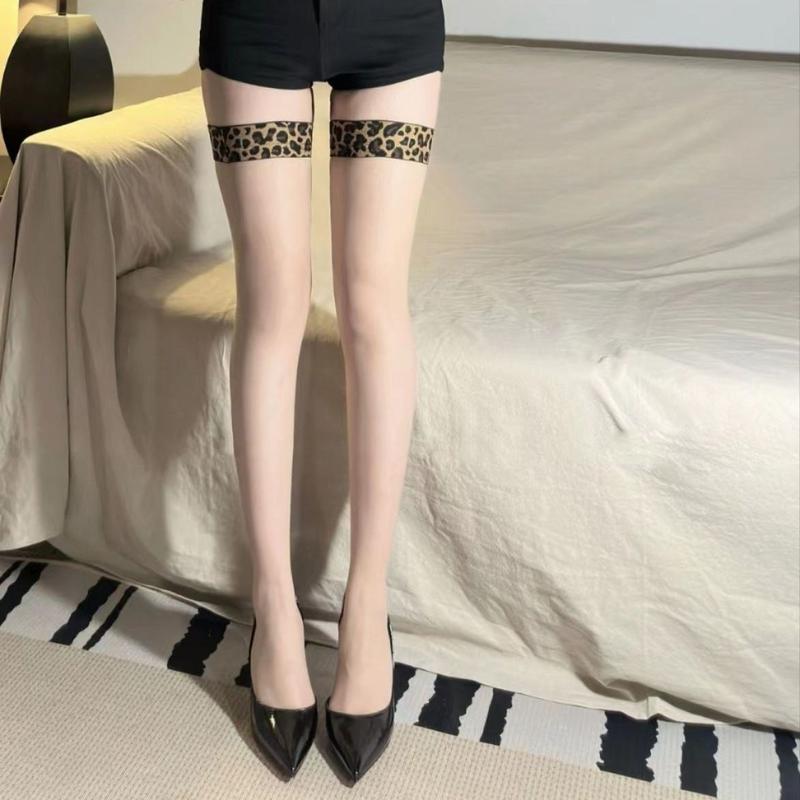 Leopard Print Stockings Summer Thin Sexy Hot Girl Long Tube Over-the-Knee Socks Nightclub Fishnet Stockings Slim Legs Slimming Durable Stockings 7
