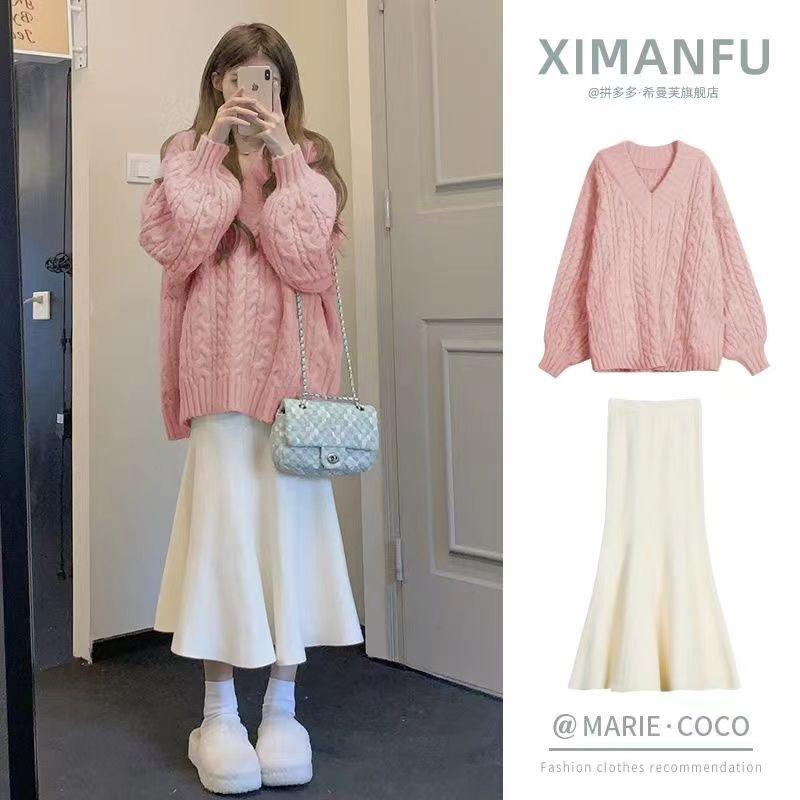 Product Introduction of Bộ Đồ Áo Len Dệt Kim, Phong Cách Nhẹ Nhàng, Dành Cho Nữ, Mùa Thu Và Mùa Đông, Phong Cách Hàn Quốc Mới, Váy Đuôi Cá Bó Sát Giấu Flab, Bộ Đồ Hai Mảnh 8
