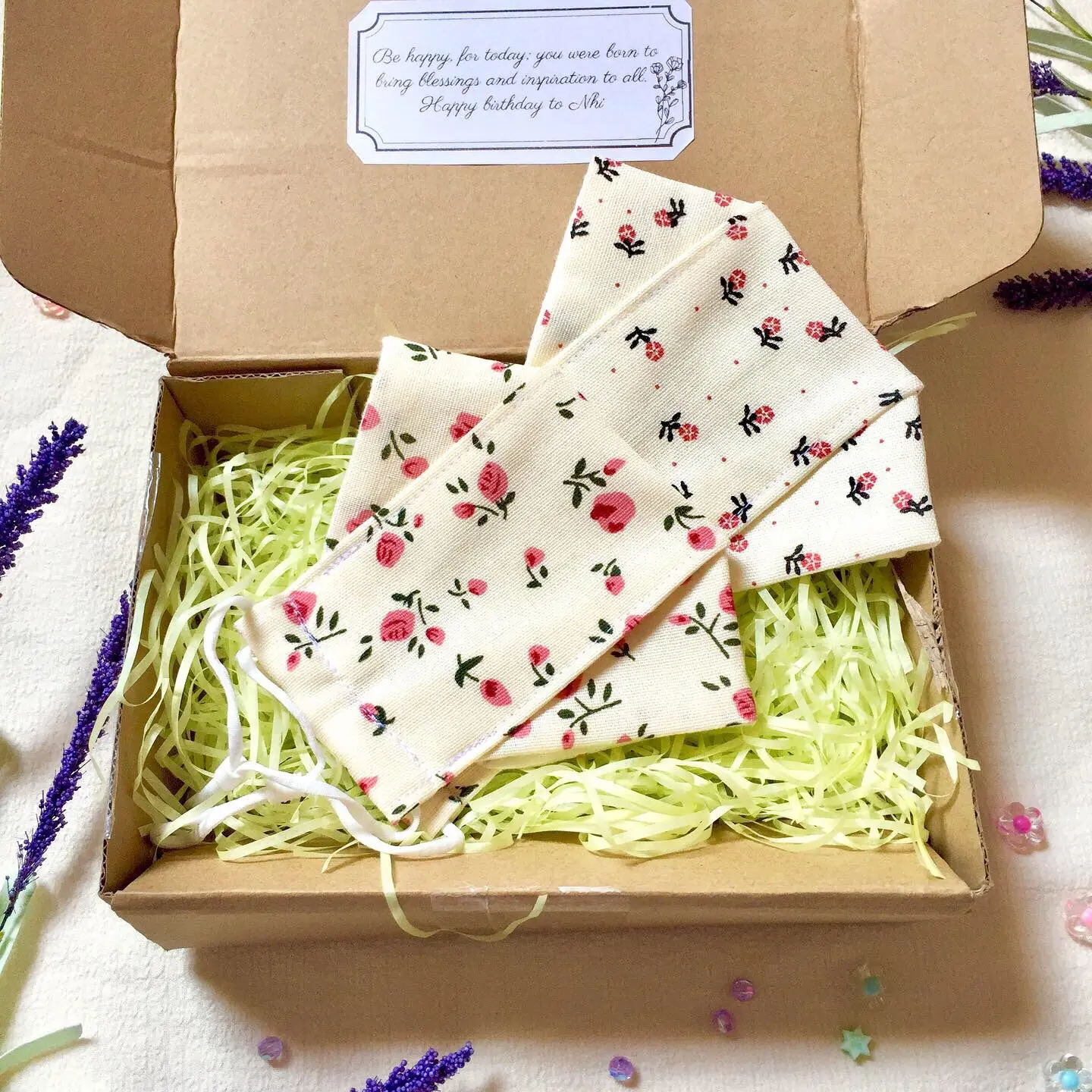 Khẩu trang vải (3 lớp) Linen 3D kháng khuẩn chống nắng họa tiết hoa Vintage_MimosaHandmade
