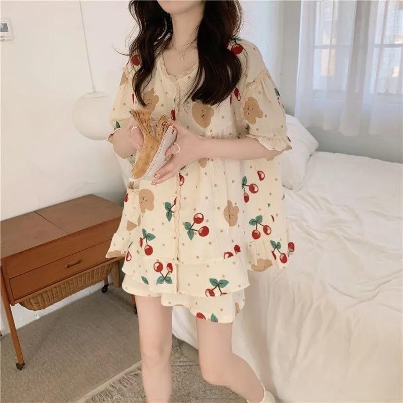 Bộ pijama Phối Ren Đũi Xốp Ngắn Hoạ Tiết Vintage G03 S2 Tiểu Thư
