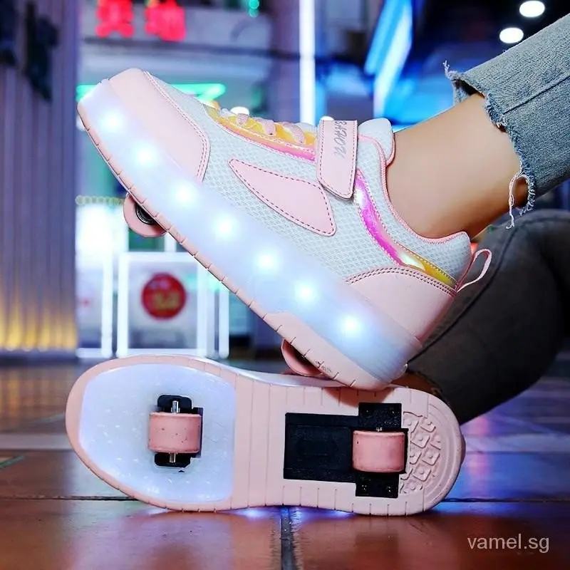 Kids Boys Girls Sneakers Teenager Two Wheel Double Mesh Wheel Shoes Detachable Skating Shoes Kids Luminous Roller Skates Girls Sneakers  Sizes 28-40 TNHK
