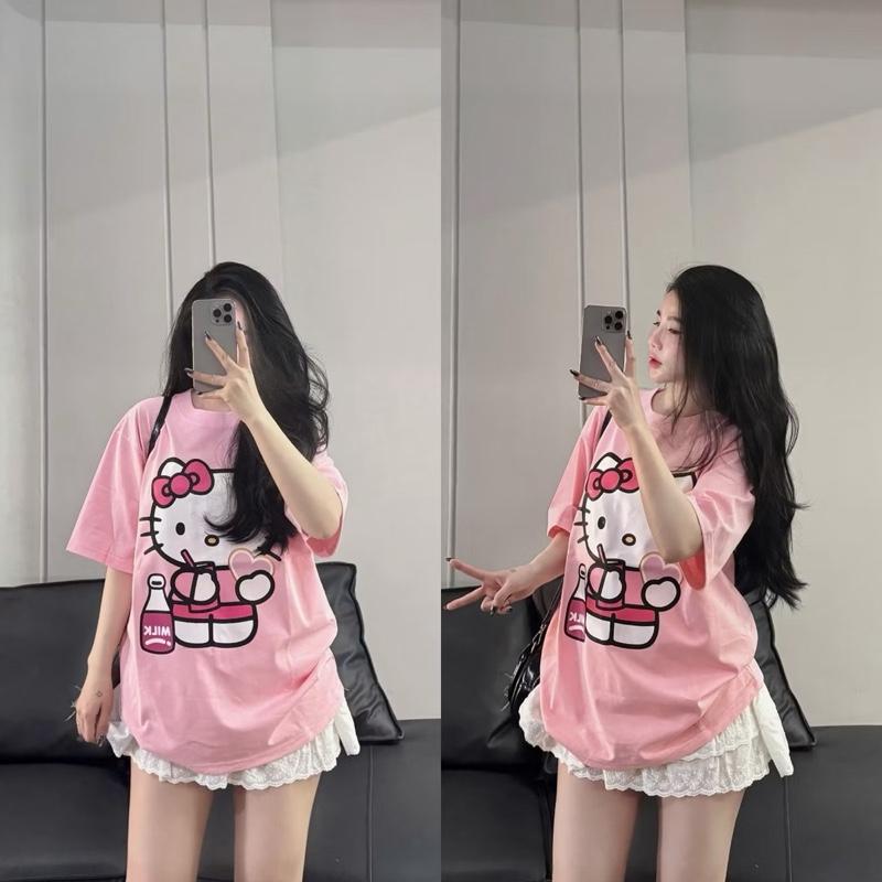 Áo thun hình Mèo hồng hot chất cotton 4 chiều mát mịn, freesize 40-75kg form rộng