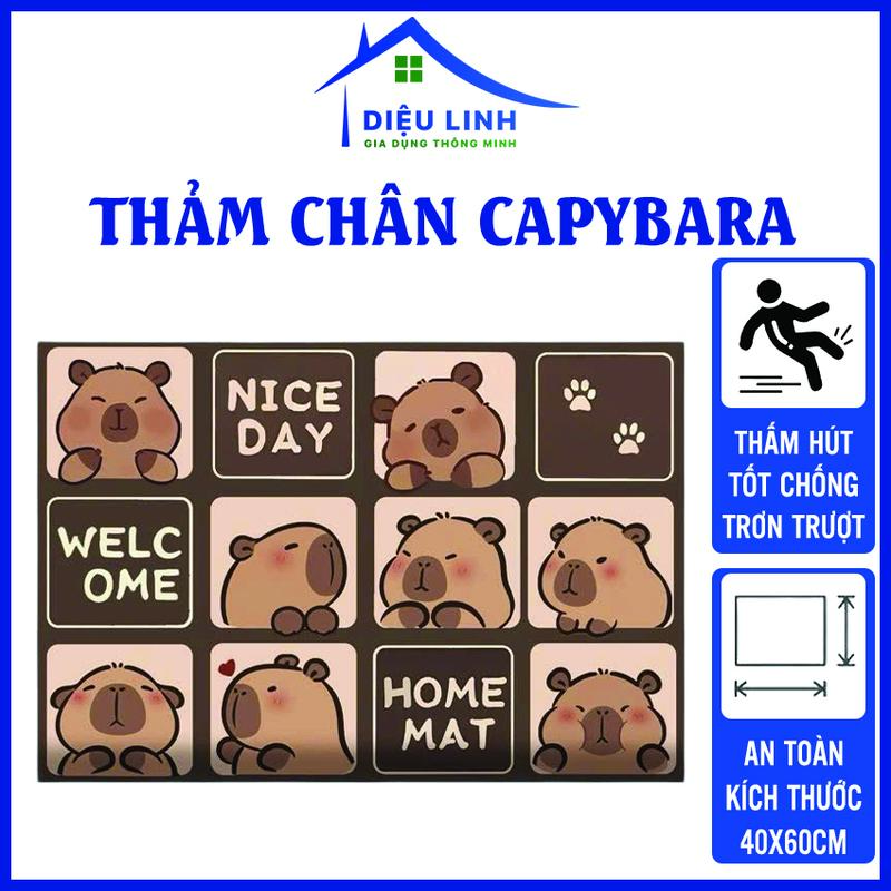 Thảm Vải Lau Chân Hình Capybara 3D Chống Trượt Thảm Chùi Chân Trải Sàn Hoạ Tiết Hình Capybara 3D 60x40cm- Thảm Nỉ Lau Chân Hoạt Hình Capybara Chống Trượt Mẫu Vuông Dieulinhshop