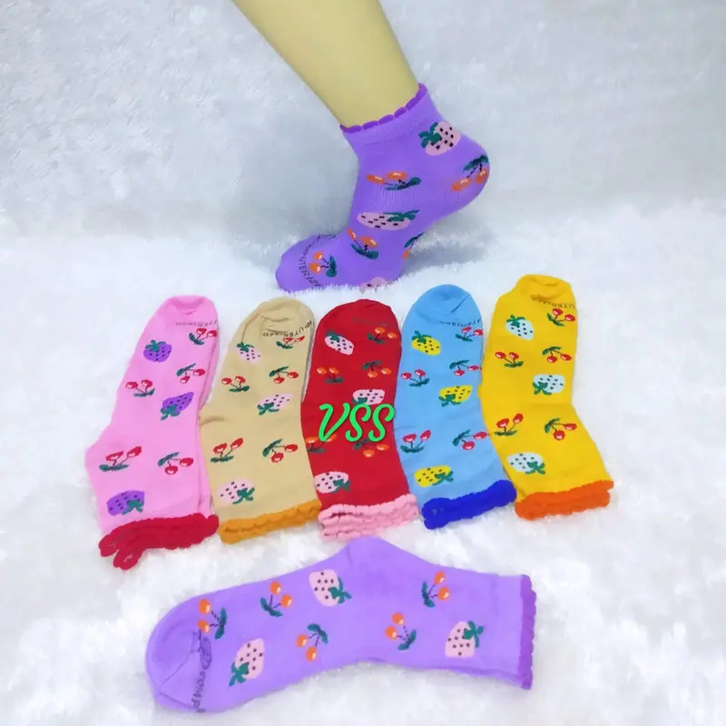 Kaos kaki anak perempuan tk dan paud  pendek umur 5 6 tahun motif stroberi dan ceri  bahan katun fashion Bunga Sd Cantik 6