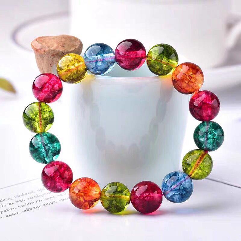 Brazilian Tourmaline Crystal Old Style Bracelet Round Bead Bracelet Candy Color Rainbow Women's Gift Prosperous Stone Wealth Transfer 5