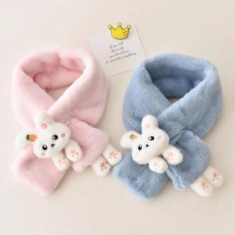 Boys Girls Winter Scarfs Thick Plush Cross Children's Scarf Baby Bib Cute Cartoon Rabbit Faux Fur Neck Protection Warm Shawl 3
