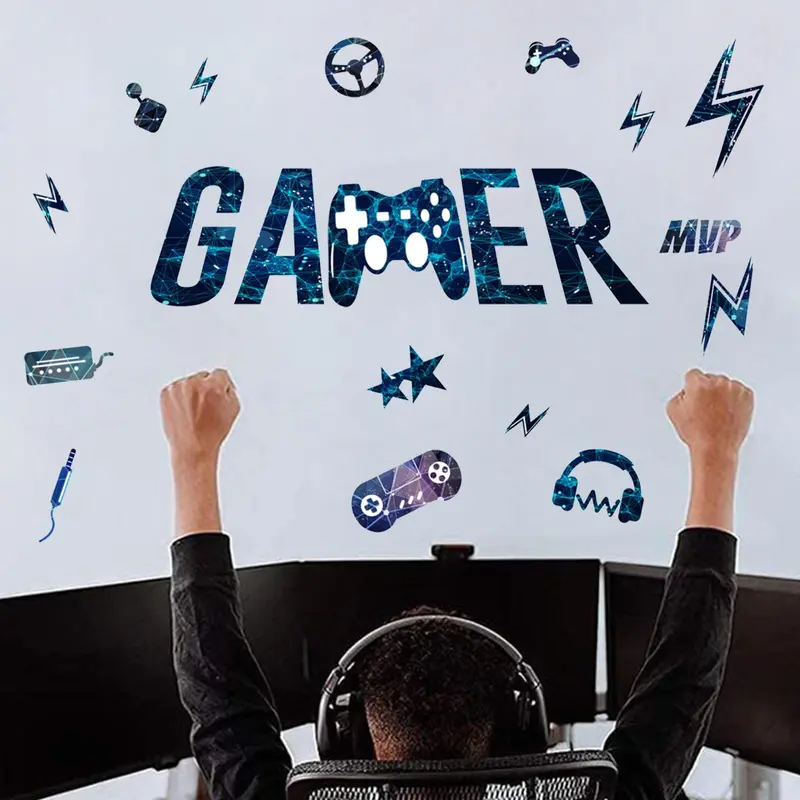 Game Series Pattern Wall Decorative Sticker, Mixed Pattern Wall Decals for Boys Kids Room Home Playroom Decoration, Creative Gaming Controller Home Decor Set 5