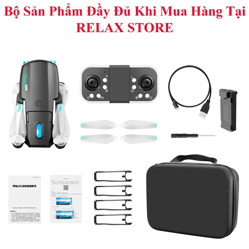 Drone Flycam S98 2 camera kép HD, cảm biến chống va chạm 4 hướng - Fly cam mini giá rẻ pin 1800mAh nhào lộn trên không 8