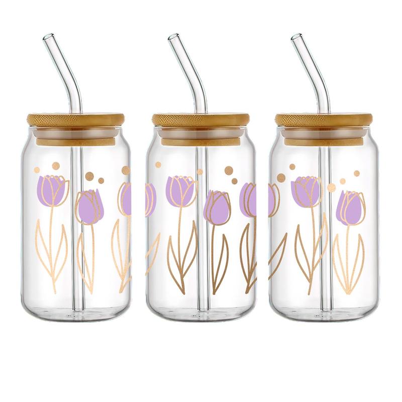 Tulip Flower & Butterfly Pattern Transfer Sticker, 6 Counts/set Waterproof UV DTF DIY Wraps Transfer Stickers, DIY Decorative Sticker for Glass Bottles 8