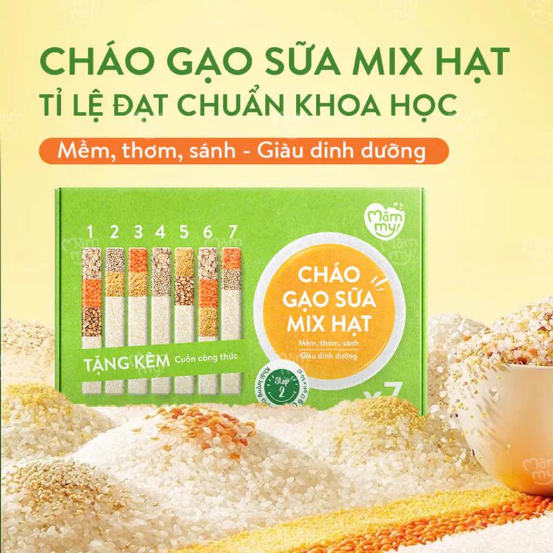 Hộp cháo gạo sữa mix hạt Mămmy bổ sung dinh dưỡng cho bé Hộp 7 gói gạo mix hạt cho em bé set 9 loại hạt cho bé ăn dặm hạt ăn dặm cho bé 6 tháng