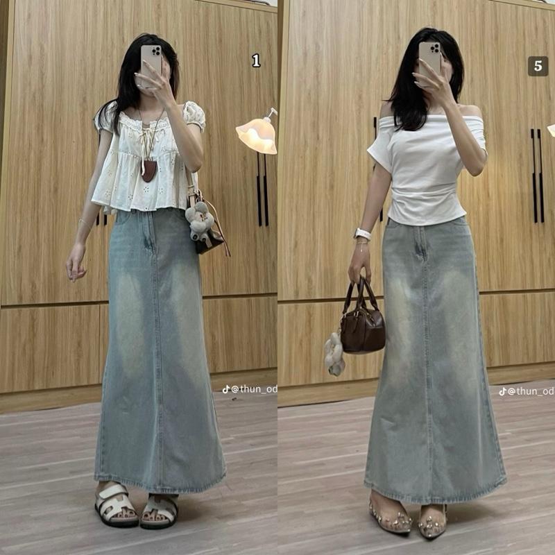 Chân váy Jean suông đuôi cá dáng Dài 86cm và 93cm  siêu hack dáng #J7915 [AN TÂY STORE68] Nữ Women