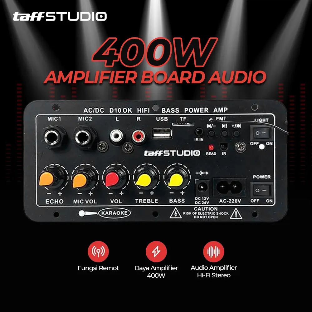 Amplifier Board Audio Bluetooth USB FM Subwoofer DIY 400 W - D10OK - Black