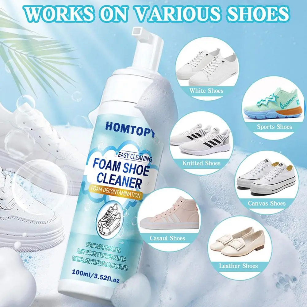 100ml Shoe Whitener Foam Cleaner Polish Cleaning Tool White Sneakers Shoes Foam Cleaner